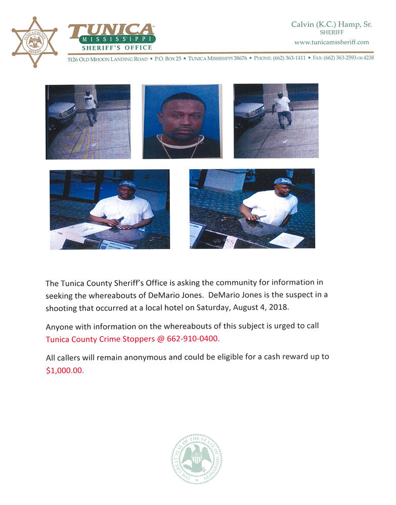 Flyer asking to call the CrimeStoppers for information about DeMario Jones